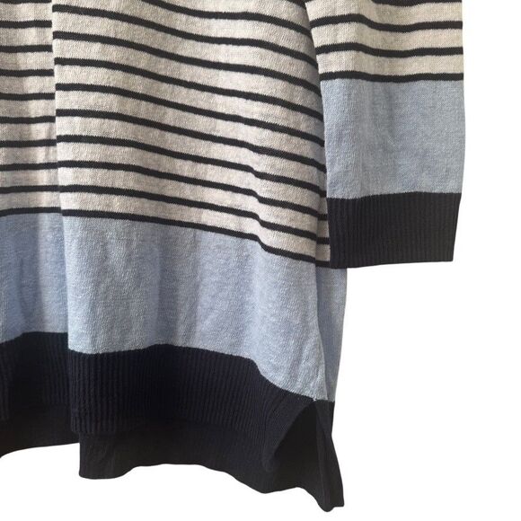 TALBOTS Women's MEDIUM Sweater White Blue Linen Tunic Beach Coastal Nautical - Picture 4 of 7